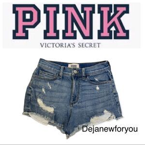 PINK Victoria's Secret High-Waist Denim Distressed Shorts